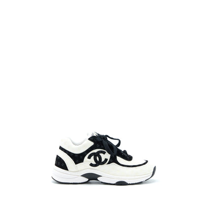 Chanel Size 35 22a Trainers Printed Suede/Calfskin Black/White