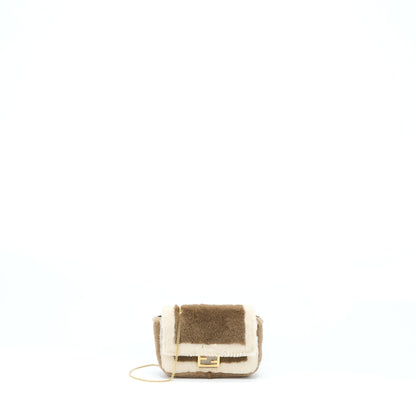 Fendi Nano Baguette Charm Purse With Chain Brown/ Cream