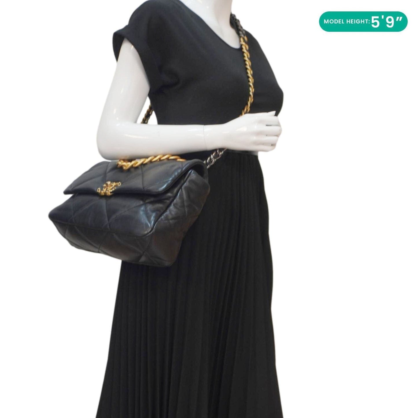 CHANEL 19 Flap Large Lambskin Leather Shoulder Bag Black