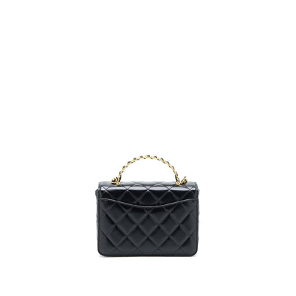 Chanel 23p Flap Bag with Top Handle Shiny Calfskin Black GHW (Microchip)