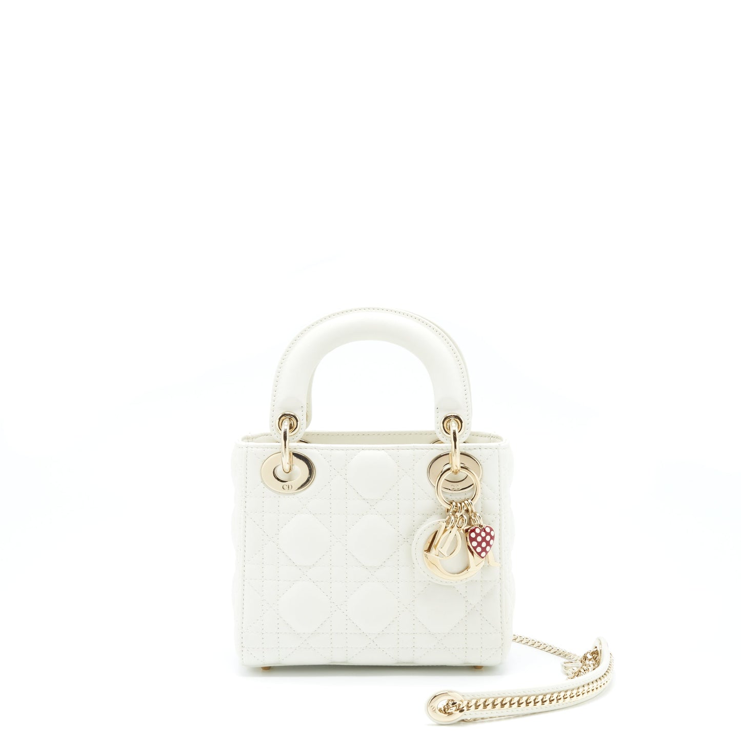 Dior Mini Lady Dior Tote Purse Lambskin White
