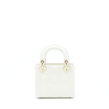 Dior Mini Lady Dior Tote Purse Lambskin White