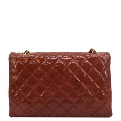 CHANEL 3 Pocket Accordion Flap Small Patent Leather Shoulder Bag Red