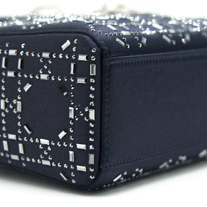 CHRISTIAN DIOR Satin Crystal Cannage Mini Lady Dior in Navy