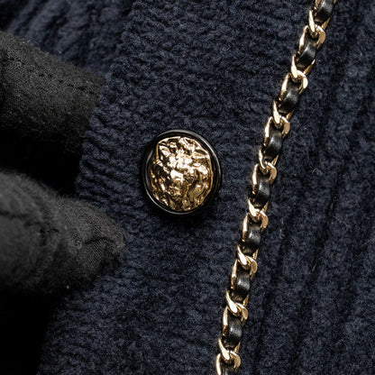 Chanel Size 34 Lion Button and Leather-Woven Chain Detailed Jacket Polyamide Black