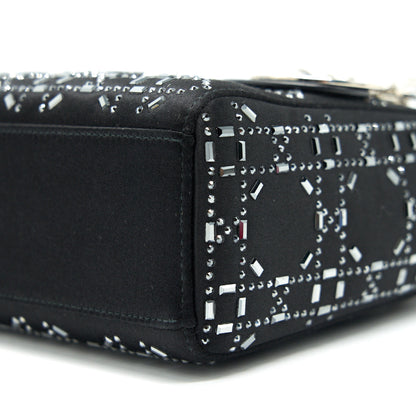 CHRISTIAN DIOR Satin Crystal Cannage Mini Lady Dior Black