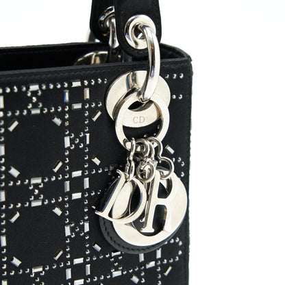 CHRISTIAN DIOR Satin Crystal Cannage Mini Lady Dior Black