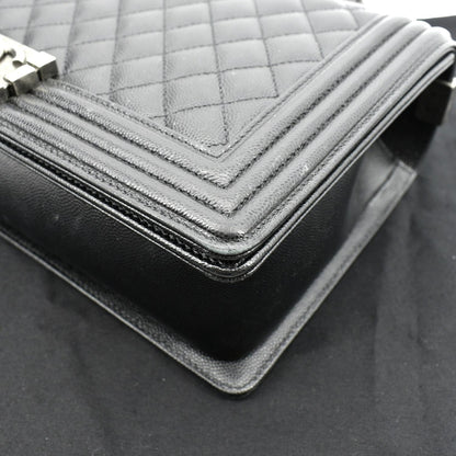 CHANEL Medium Boy Flap Caviar Quilted Leather Shoulder Bag Black
