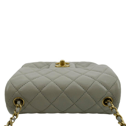CHANEL CC Pearl Crush Mini Flap Quilted Lambskin Leather Shoulder Bag Light Grey