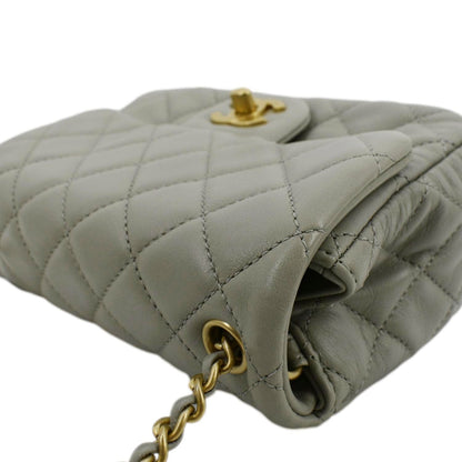 CHANEL CC Pearl Crush Mini Flap Quilted Lambskin Leather Shoulder Bag Light Grey