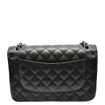 CHANEL Classic Jumbo Double Flap Quilted Caviar Leather Shoulder Bag Black