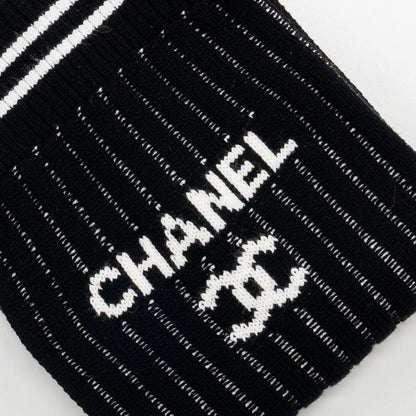 Chanel 24c CC Logo Gaiters Leg Warmers Cotton Black