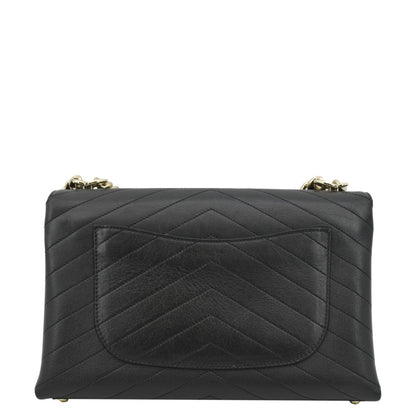 CHANEL Coco Flap Chevron  Stitched Leather Shoulder Bag Black