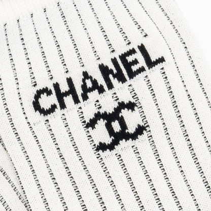 Chanel 24c CC Logo Gaiters Leg Warmers Cotton White