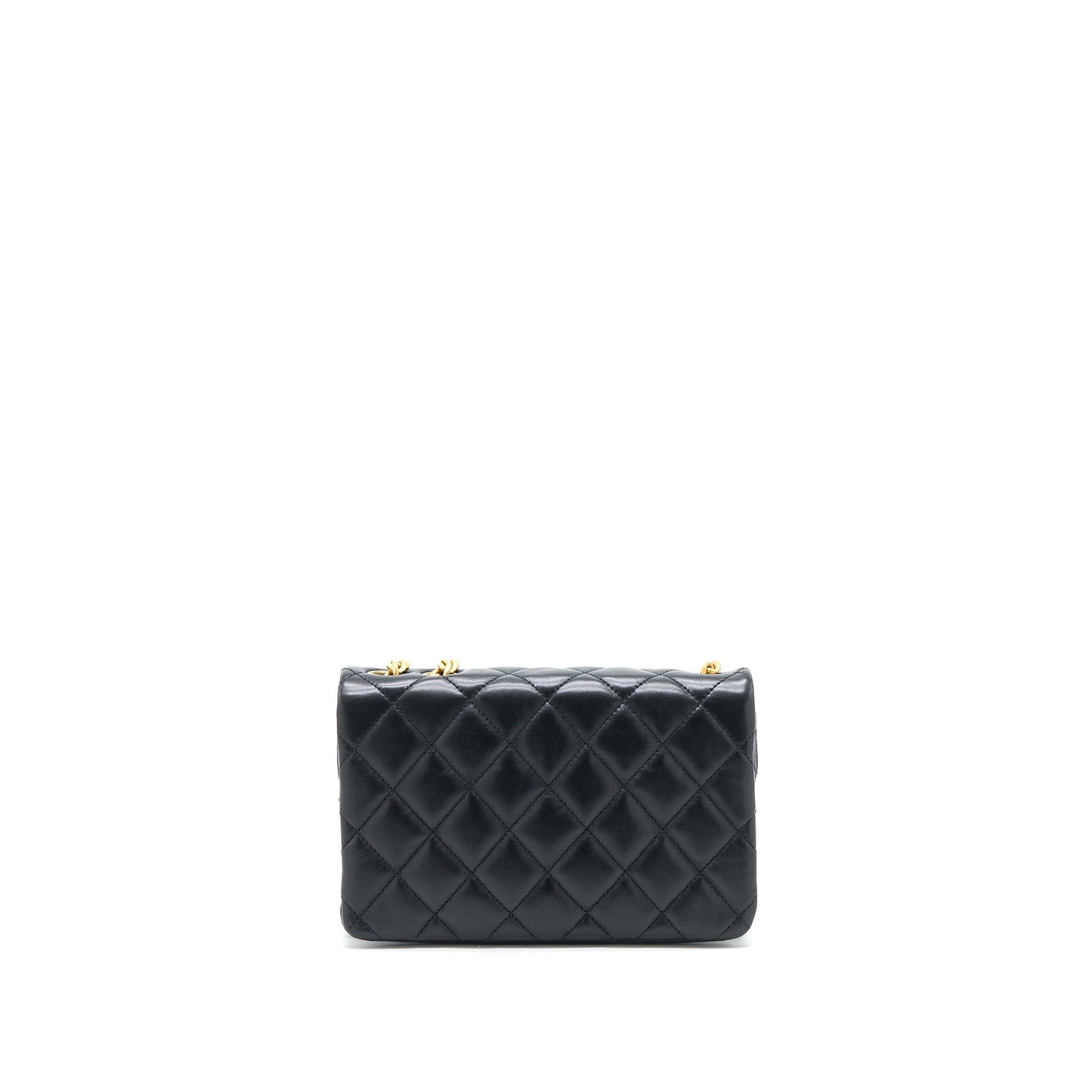 Chanel 22K Gold Pillar Adjustable Chain Flap Bag Lambskin Black Brushed GHW (Microchip)