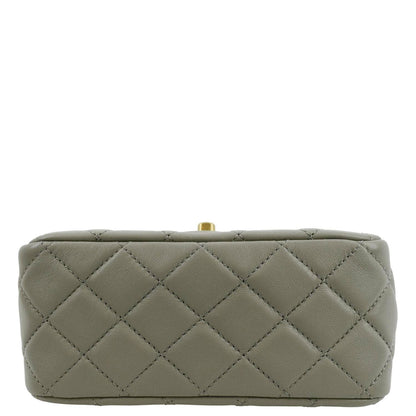 CHANEL CC Pearl Crush Mini Flap Quilted Lambskin Leather Shoulder Bag Light Grey