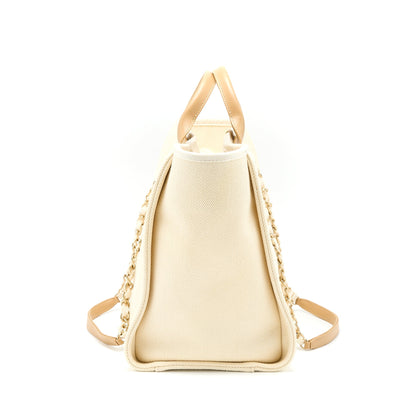 Chanel Deauville Tote Bag Fabric/Leather Creamy White/Beige GHW