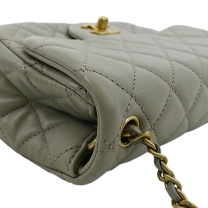 CHANEL CC Pearl Crush Mini Flap Quilted Lambskin Leather Shoulder Bag Light Grey