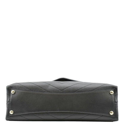 CHANEL Coco Flap Chevron  Stitched Leather Shoulder Bag Black