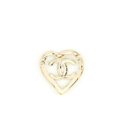 Chanel 22C Heart With CC Logo Brooch Light Gold Tone