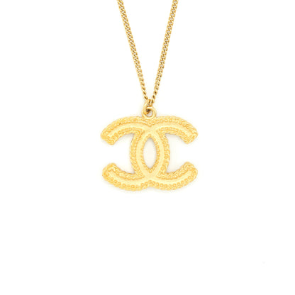 Chanel CC Logo Pendant Necklace Bright Gold Tone