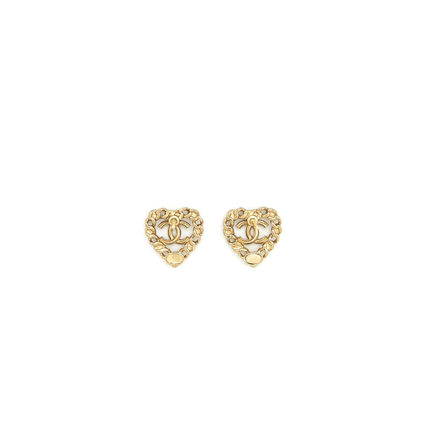 Chanel Heart With CC Logo Earring Light Gold Tone