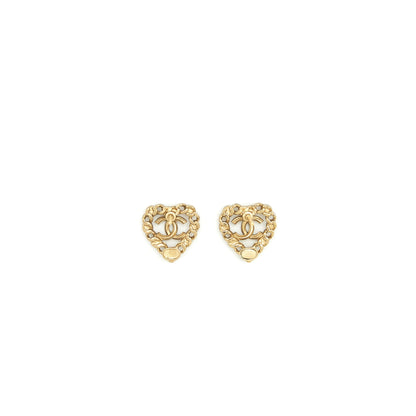 Chanel Heart With CC Logo Earring Light Gold Tone