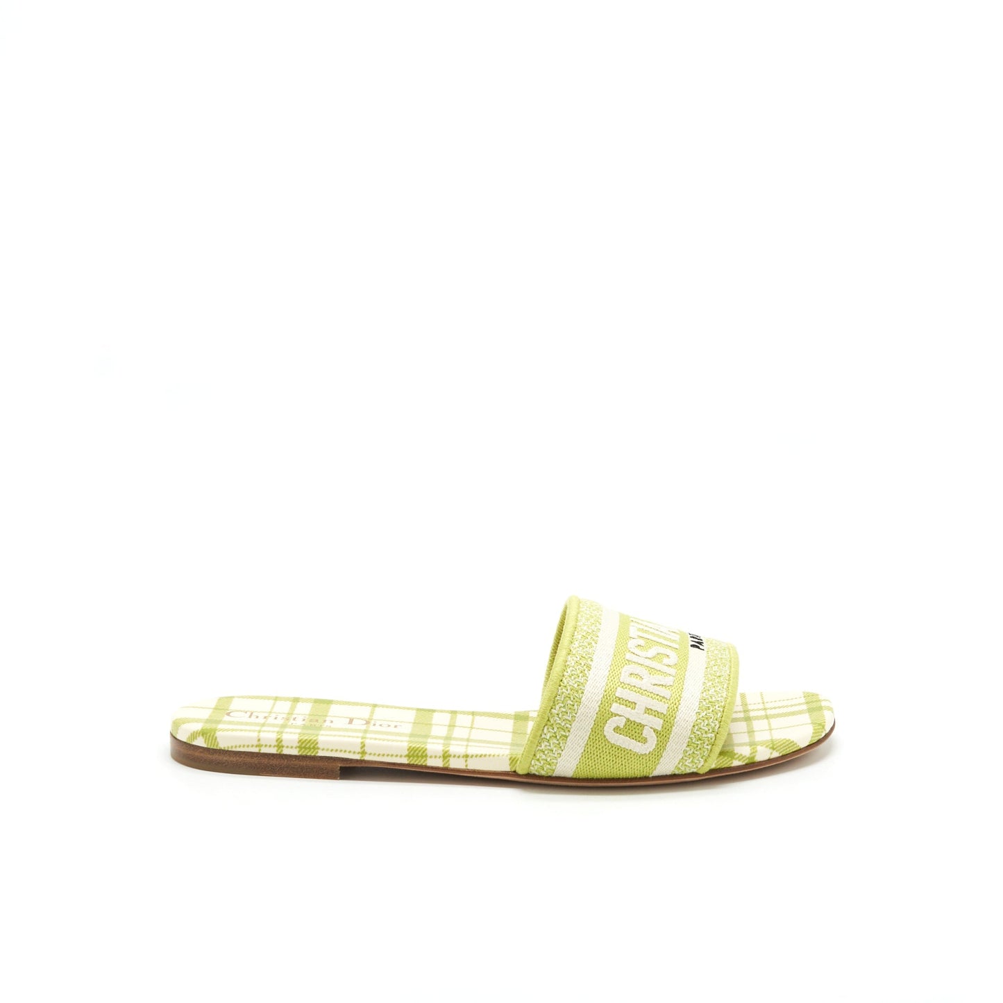 Dior Size 37 Dway Slide Lime Embroidered Cotton