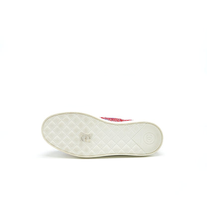 CHANEL Size 36.5 Tweed Lace-Up Pearls Flats Shoes