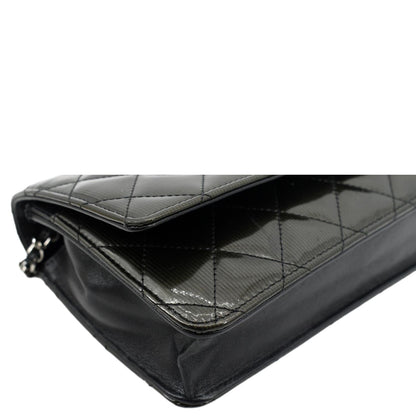 CHANEL Wallet on Chain Patent Leather Shoulder Bag Olive Green