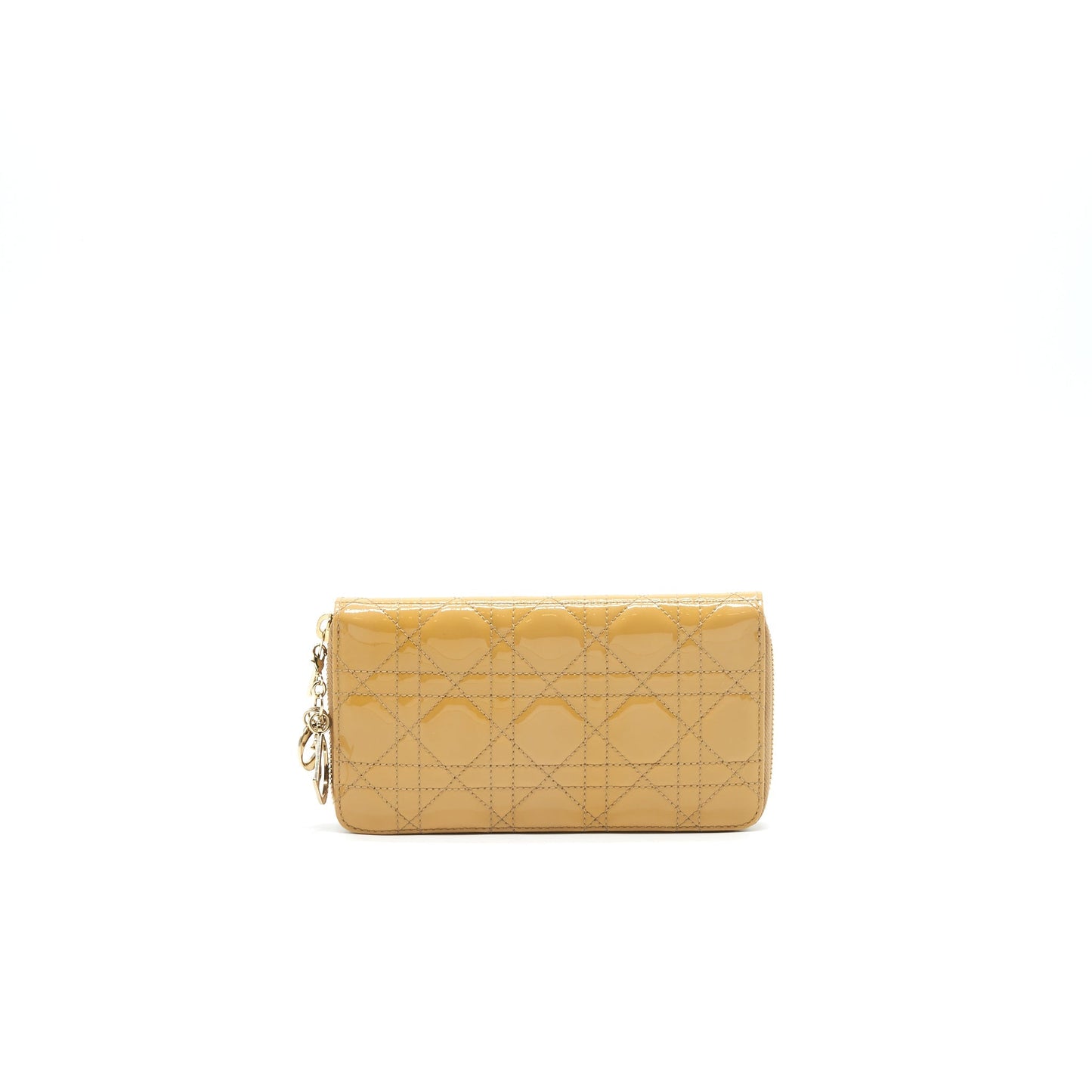 CHRISTIAN Lady Dior Voyager Zip Wallet Beige