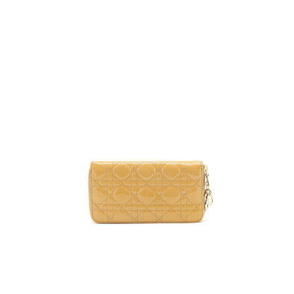 CHRISTIAN Lady Dior Voyager Zip Wallet Beige