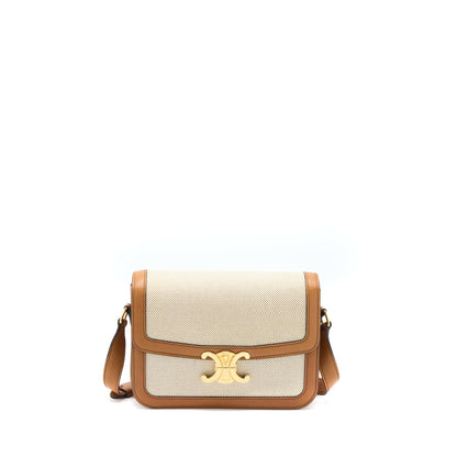 Celine Triomphe Purse Textile/Calfskin White/Tan