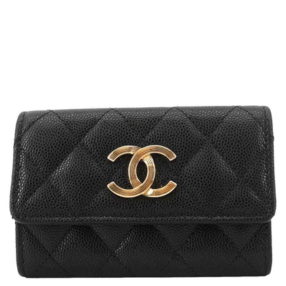 CHANEL Trifold CC Small Iridescent Caviar Wallet Black