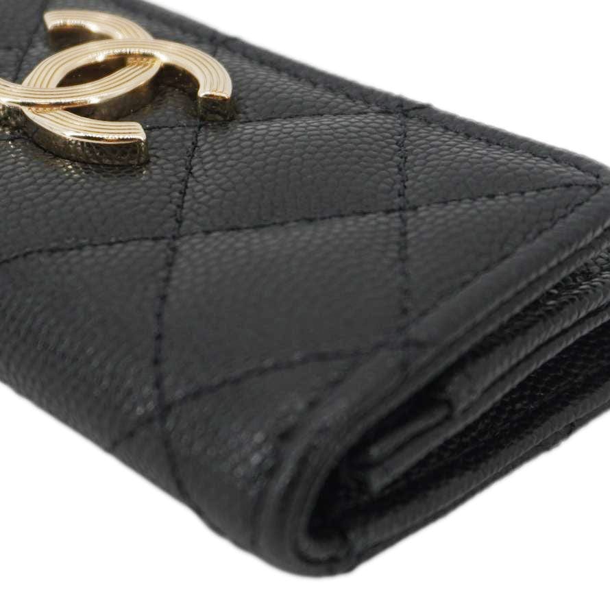 CHANEL Trifold CC Small Iridescent Caviar Wallet Black