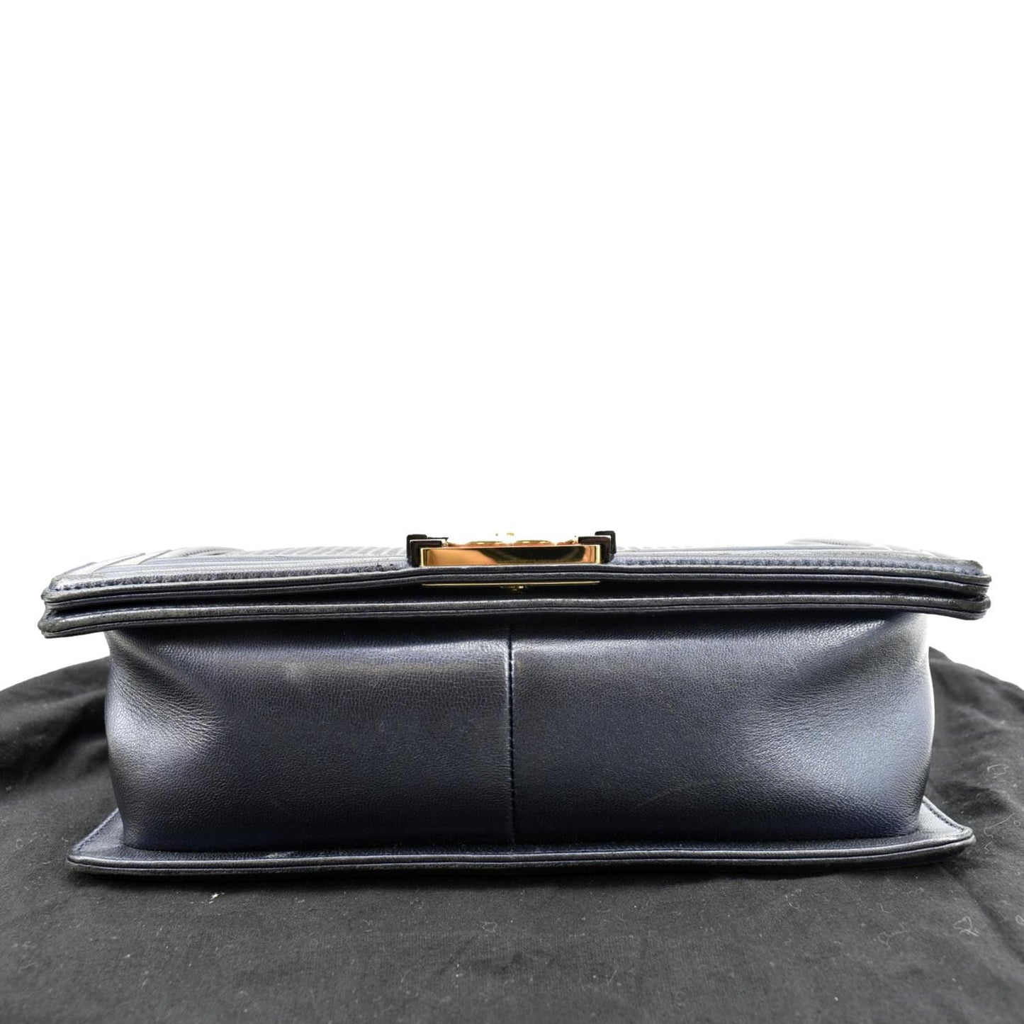 CHANEL Medium Boy Flap Cube Embossed Leather Shoulder Bag Navy Blue