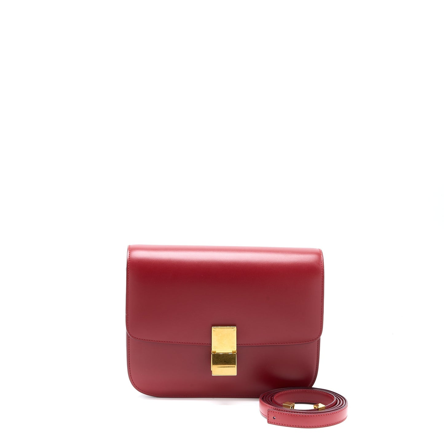 Celine Medium Classic Box Purse Calfskin Red