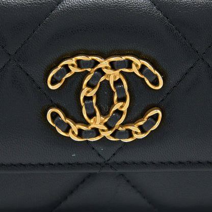 Chanel 19 Flap Card Holder with Chain Lambskin Black Multicolour Hardware