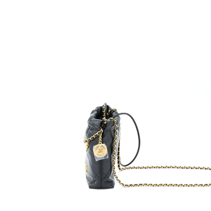 Chanel 23S Mini 22 Bag with Pearl Shiny Calfskin Black GHW (Microchip)