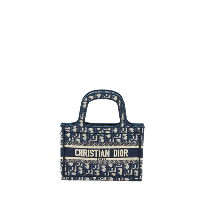 Dior Mini Book Tote Blue Oblique Embroidery