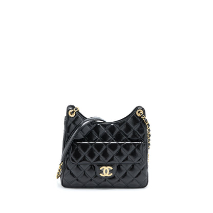Chanel 23C Hobo Bag Shiny Calfskin Black Brushed GHW (Microchip)