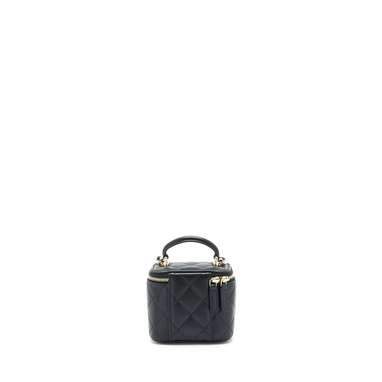 Chanel 22P Top Handle Mini Vanity With Chain And Mirror Lambskin Black LGHW