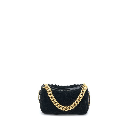 Chanel Mini Boston Bag with Chain Camellia Velvet Black GHW (Microchip)