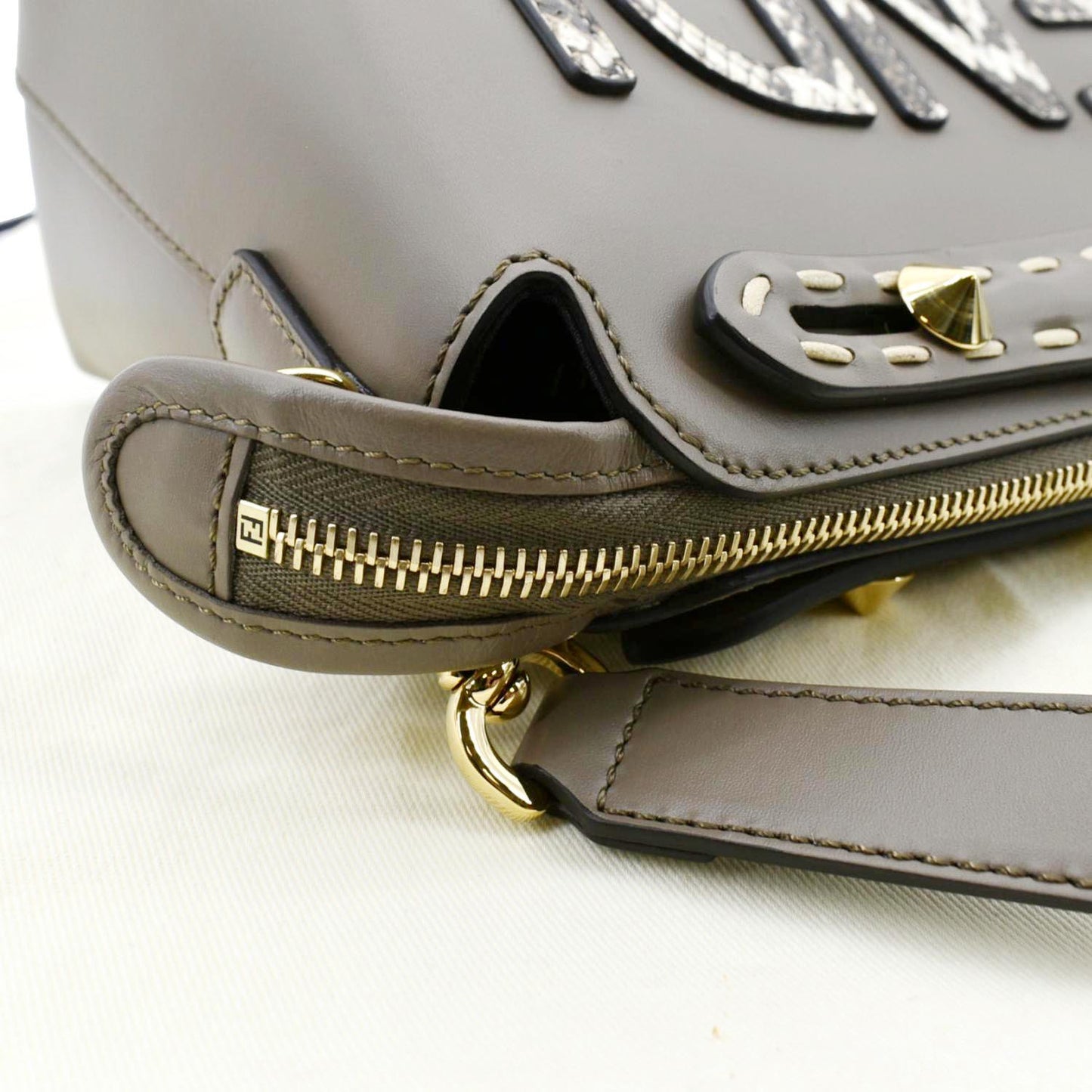 FENDI By The Way Medium Roma Leather Python Printed Elaphe Boston Bag Grey