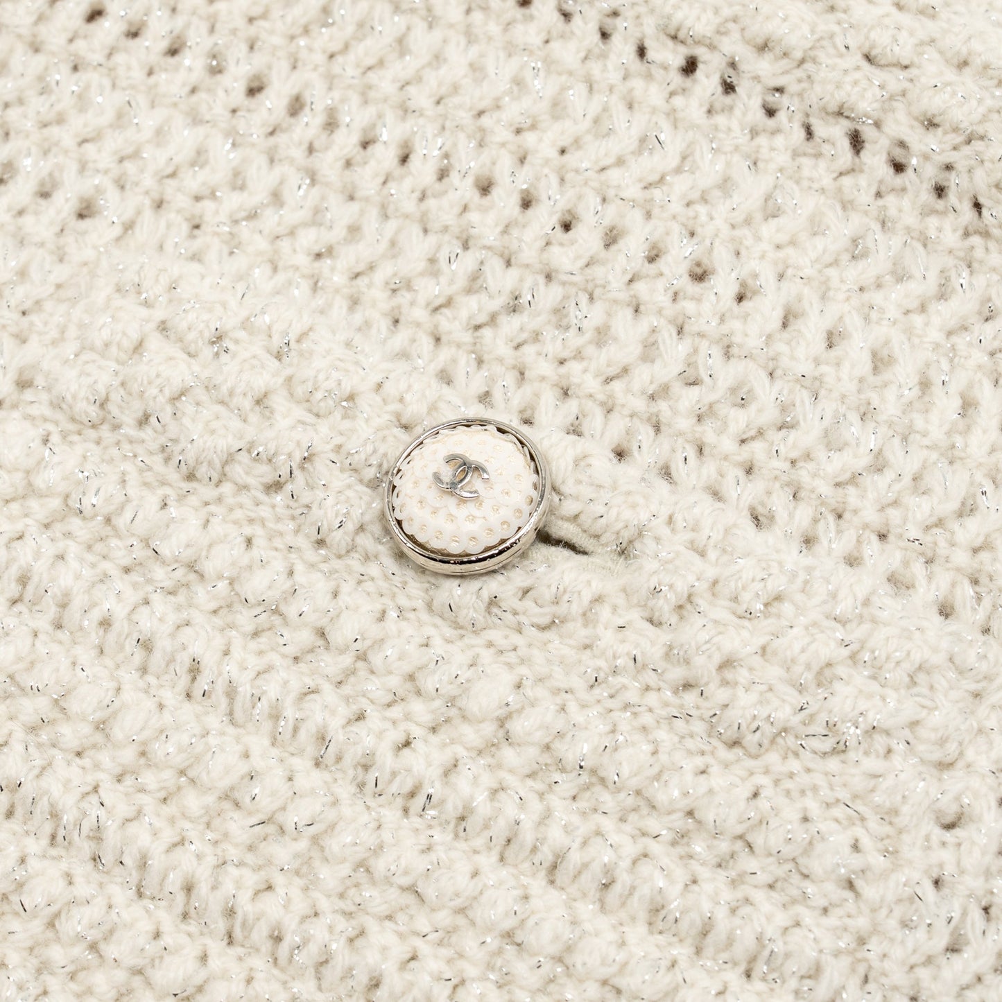 Chanel Size 36 21B Knit Sleeveless Mini Dress Wool Ecru / Silver