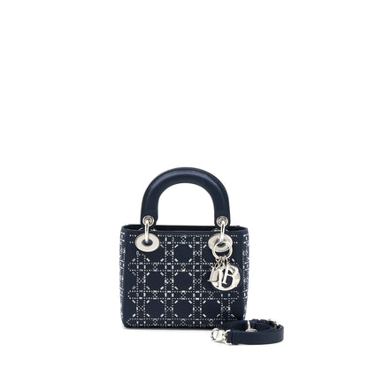 Dior Mini Lady Dior Stain Crystal Cannage Dark Blue