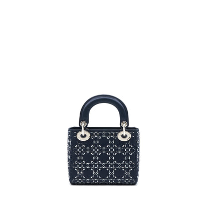 Dior Mini Lady Dior Stain Crystal Cannage Dark Blue