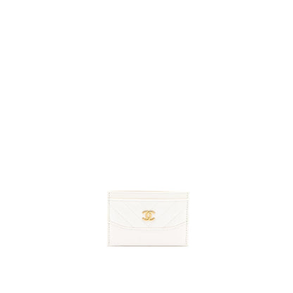 Chanel Chevron Card Holder Calfskin White GHW