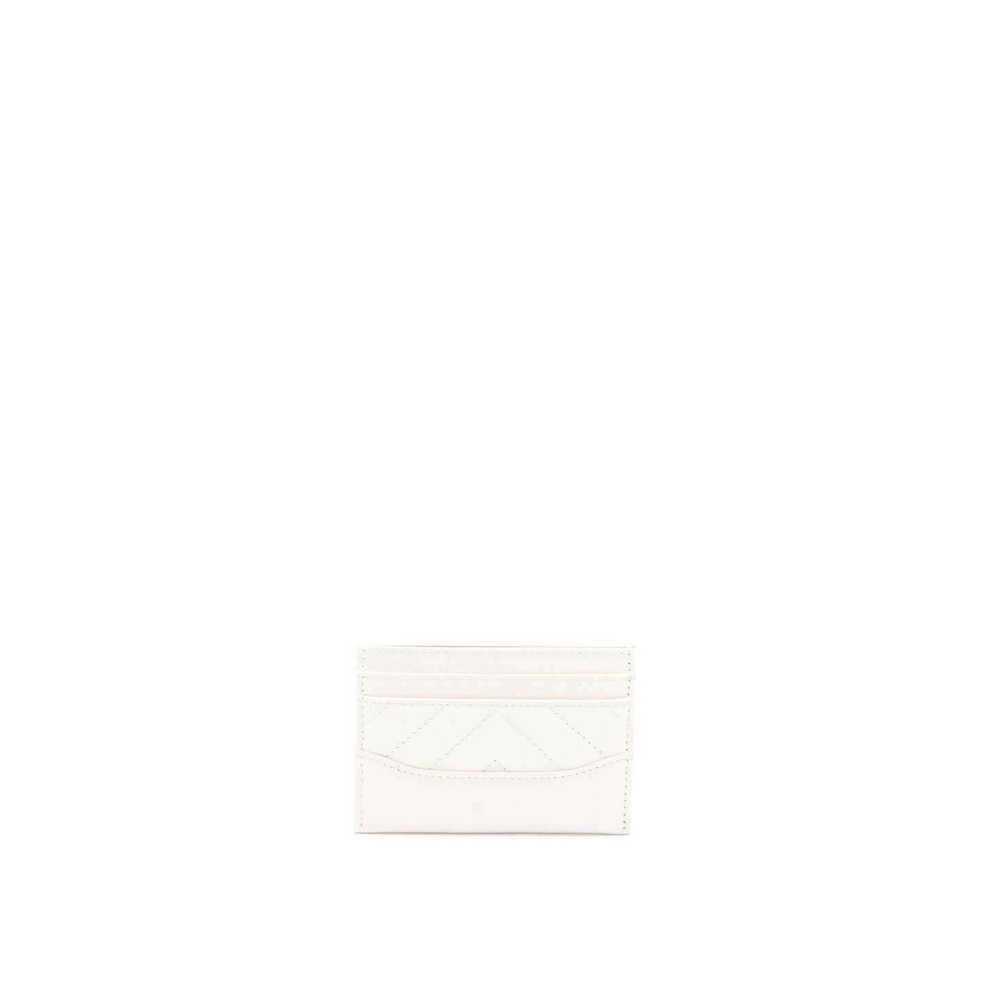 Chanel Chevron Card Holder Calfskin White GHW