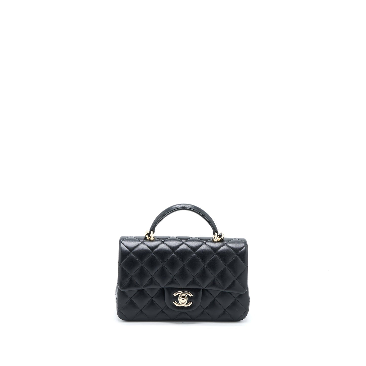 Chanel Top Handle Mini Rectangular Flap Bag Lambskin Black LGHW (Microchip)
